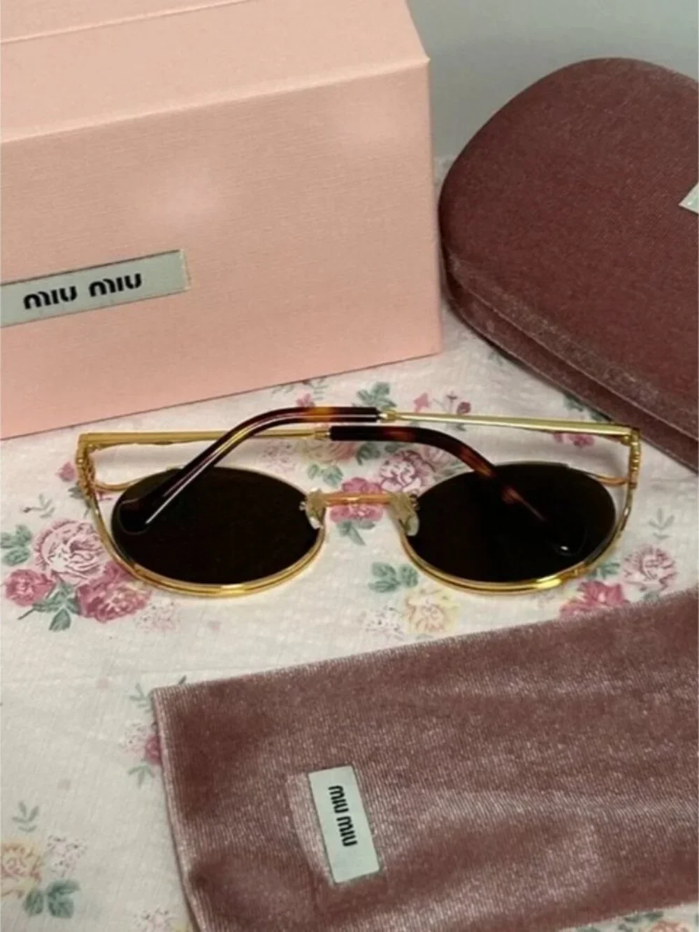 Miu Miu Oval Gold Frame Sunglasses - Picture 5 of 7